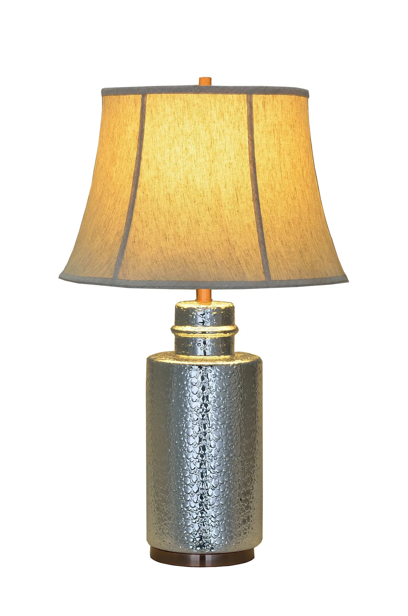 # 40001, 28 1/2" High Transitional Ceramic Table Lamp, Chrome with Antique Copper Base and Bell Shaped Lamp Shade in Off White, 17" Wide