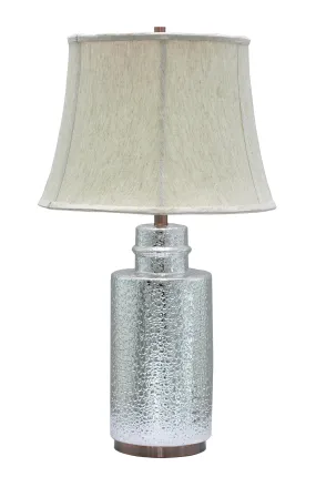 # 40001, 28 1/2" High Transitional Ceramic Table Lamp, Chrome with Antique Copper Base and Bell Shaped Lamp Shade in Off White, 17" Wide