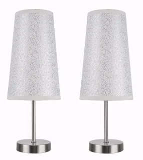 # 40084-8 2-Pack Set - 1 Light Candlestick Table Lamp, Contemporary Design, Satin Nickel with Silver Design Shade, 14 1/4" High