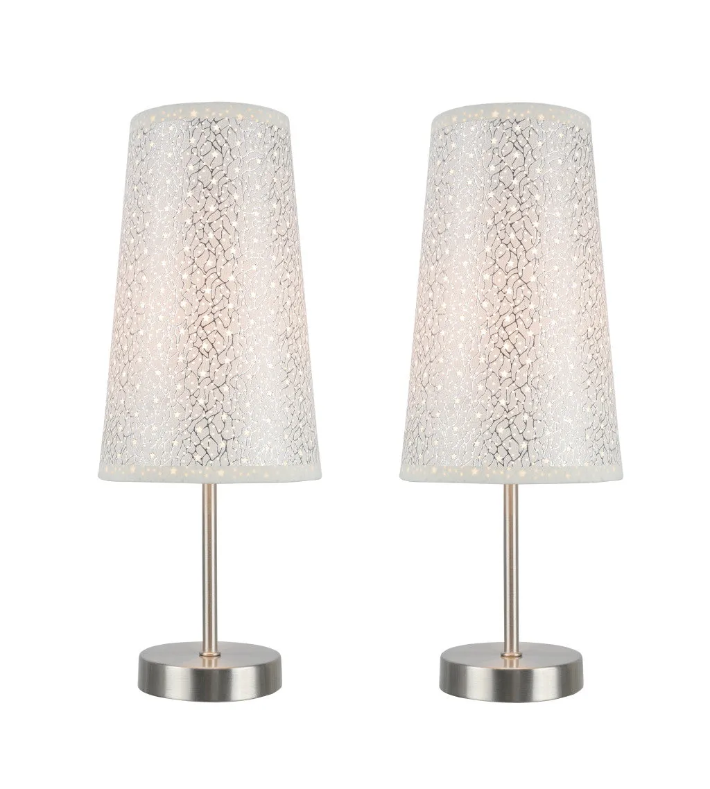 # 40084-8 2-Pack Set - 1 Light Candlestick Table Lamp, Contemporary Design, Satin Nickel with Silver Design Shade, 14 1/4" High