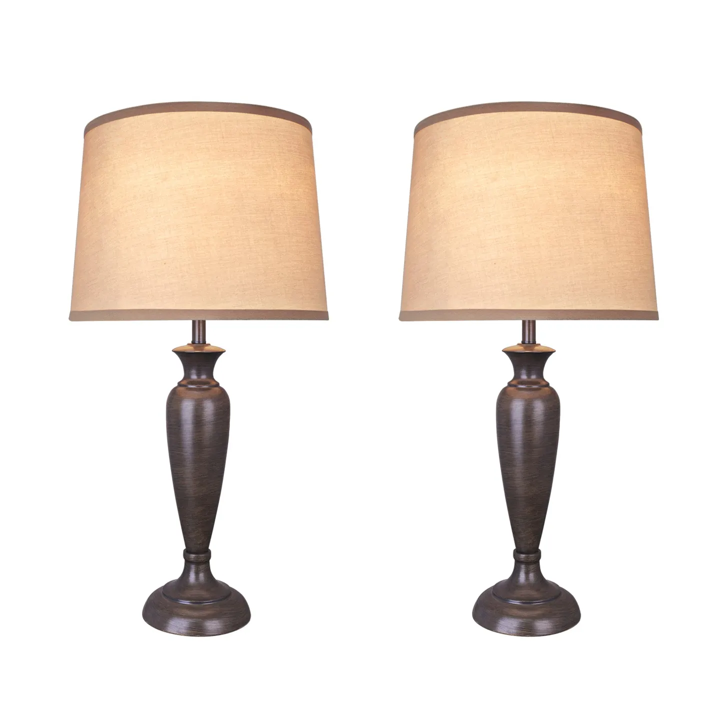 # 40137-02, Two Pack Set - 26 1/2" High Transitional Metal Table Lamp, Mushroom Grey Finish with Hardback Empire Shaped Lamp Shade in Off White, 16" Wide