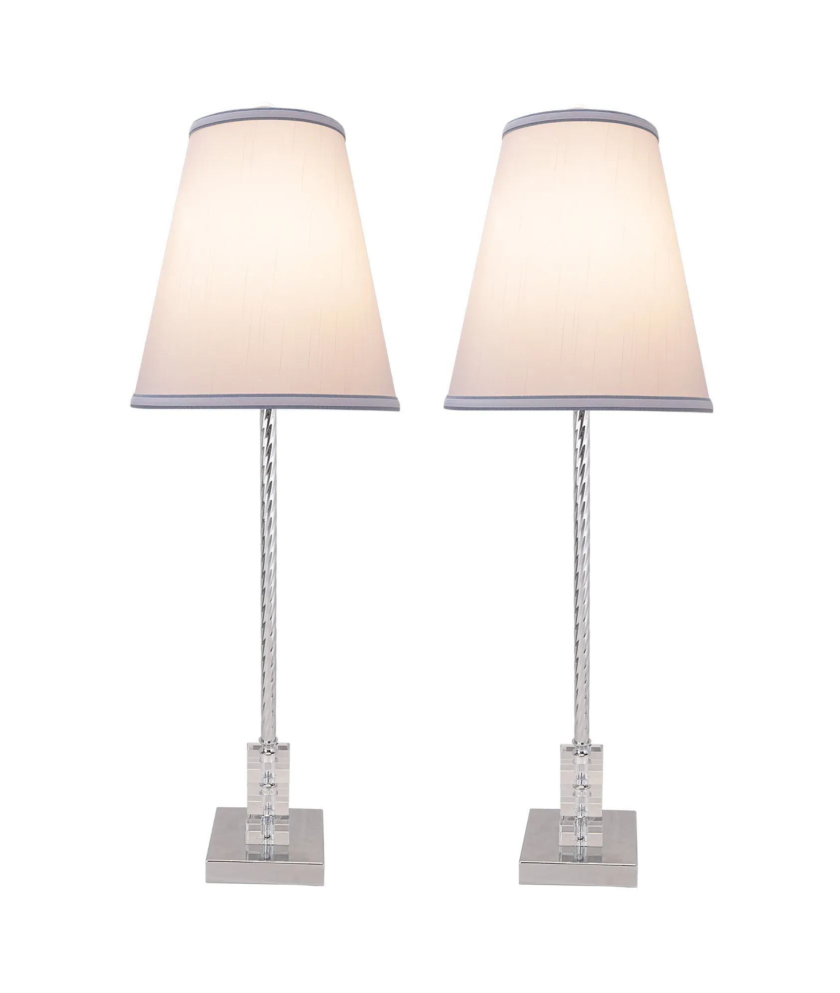 # 40156-12, Two Pack Set – 30" High Transitional Metal & Crystal Table Lamp, Chrome Finish and Hardback Empire Shaped Lamp Shade in Off White, 10" Wide