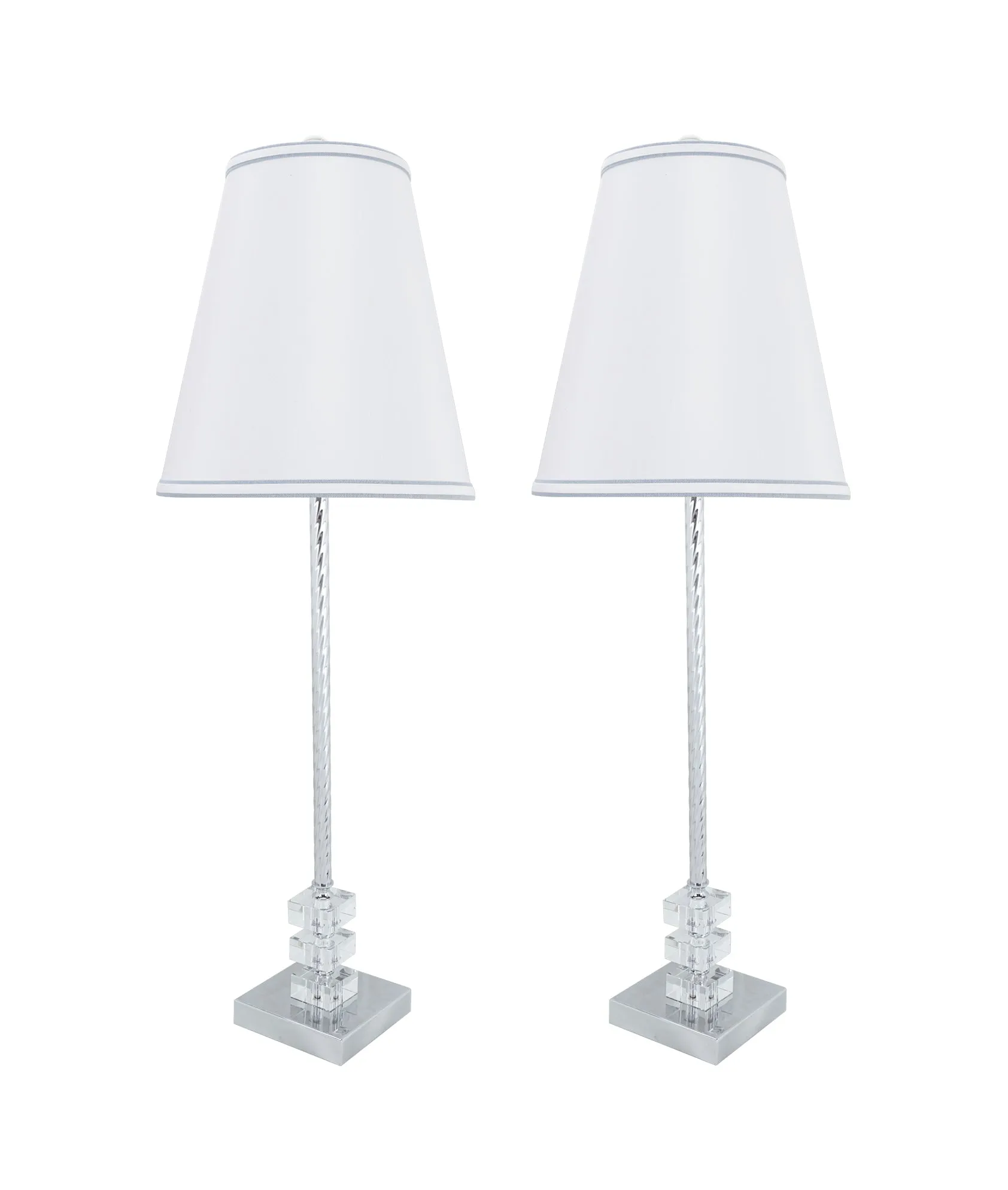 # 40156-12, Two Pack Set – 30" High Transitional Metal & Crystal Table Lamp, Chrome Finish and Hardback Empire Shaped Lamp Shade in Off White, 10" Wide