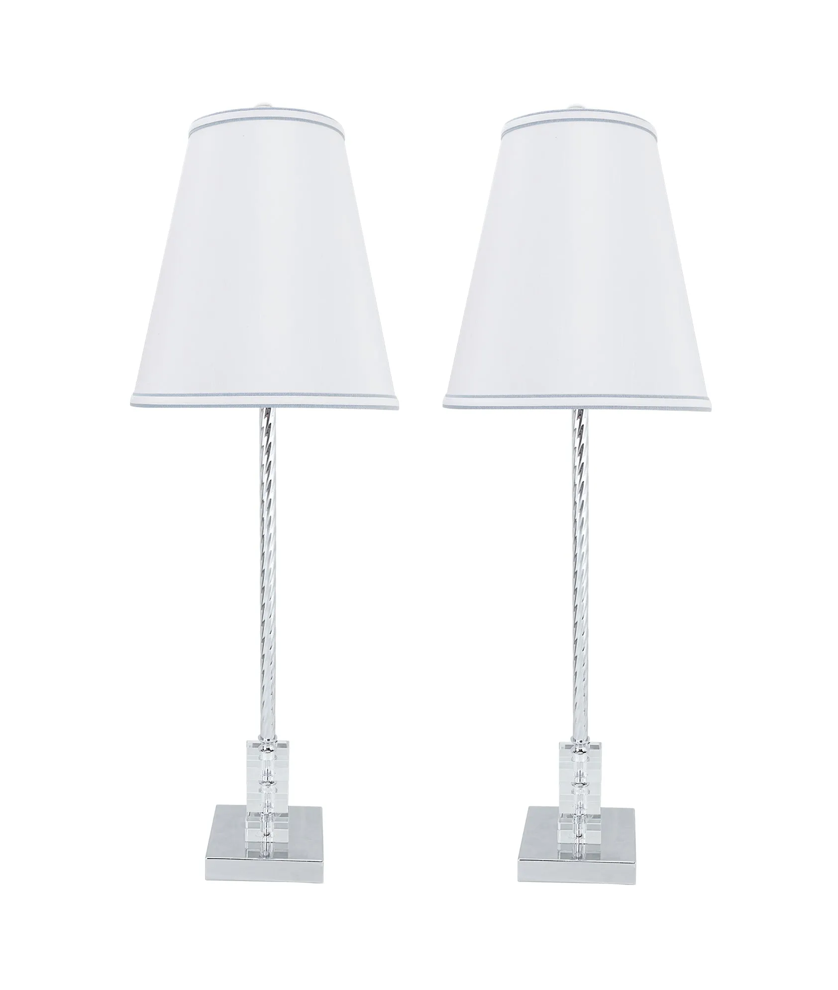 # 40156-12, Two Pack Set – 30" High Transitional Metal & Crystal Table Lamp, Chrome Finish and Hardback Empire Shaped Lamp Shade in Off White, 10" Wide