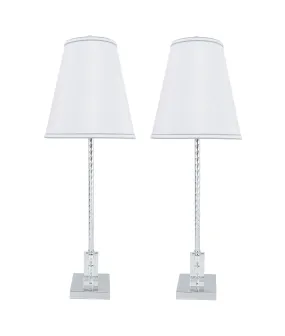 # 40156-12, Two Pack Set – 30" High Transitional Metal & Crystal Table Lamp, Chrome Finish and Hardback Empire Shaped Lamp Shade in Off White, 10" Wide