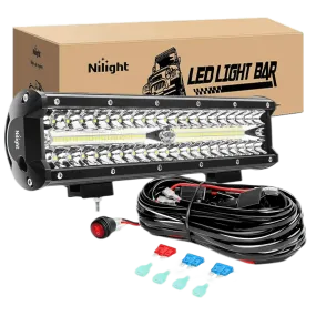 12 Inch 300W 30000LM Triple Row Spot/Flood Led Light Bar Kit | 16AWG Wire 3Pin Switch