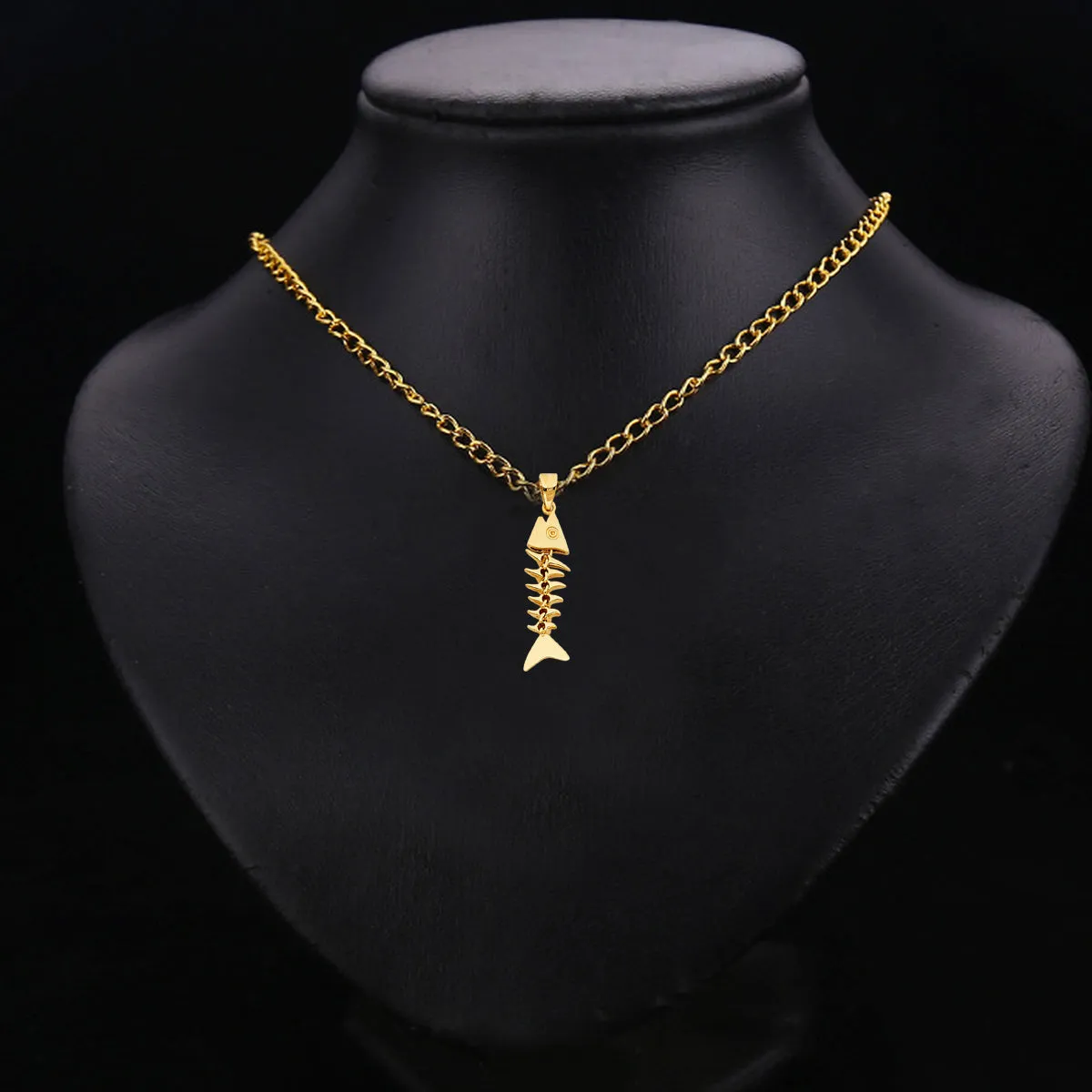 14K Yellow Gold Motion Fish Bone Pendant