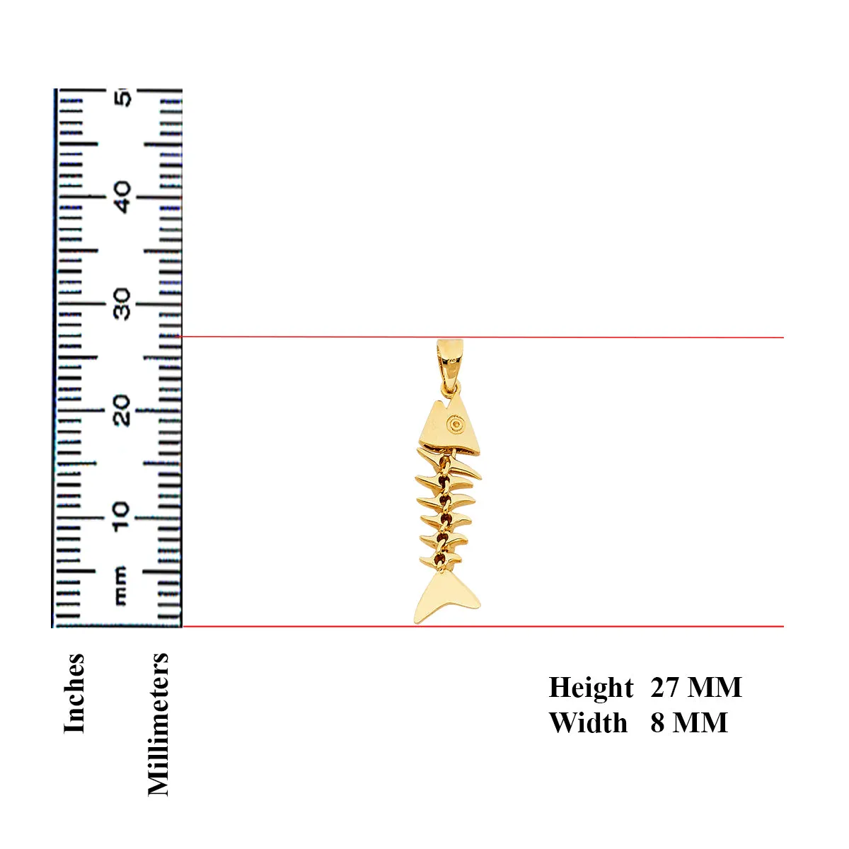 14K Yellow Gold Motion Fish Bone Pendant
