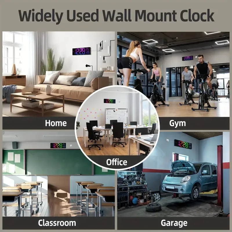 16.2" Large Display Digital Coloring Changing Wall Clock with Built-in Night Light