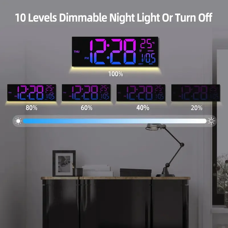 16.2" Large Display Digital Coloring Changing Wall Clock with Built-in Night Light
