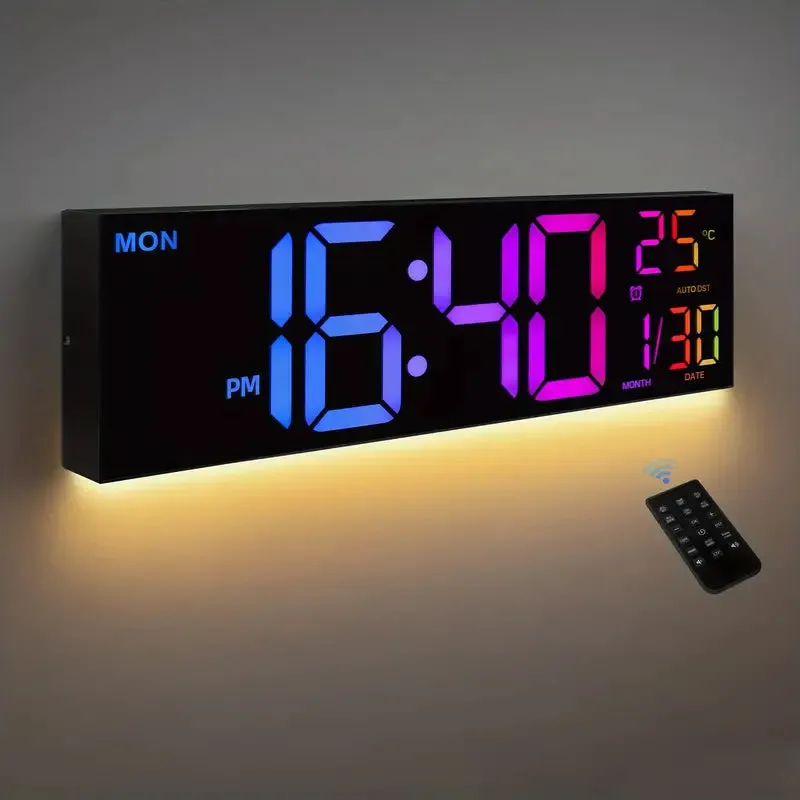 16.2" Large Display Digital Coloring Changing Wall Clock with Built-in Night Light