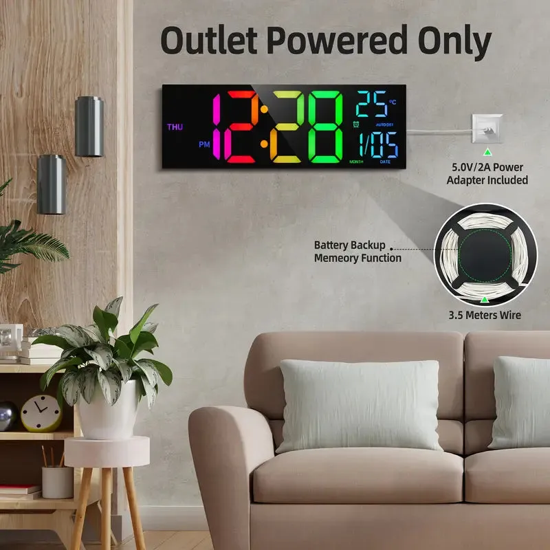 16.2" Large Display Digital Coloring Changing Wall Clock with Built-in Night Light