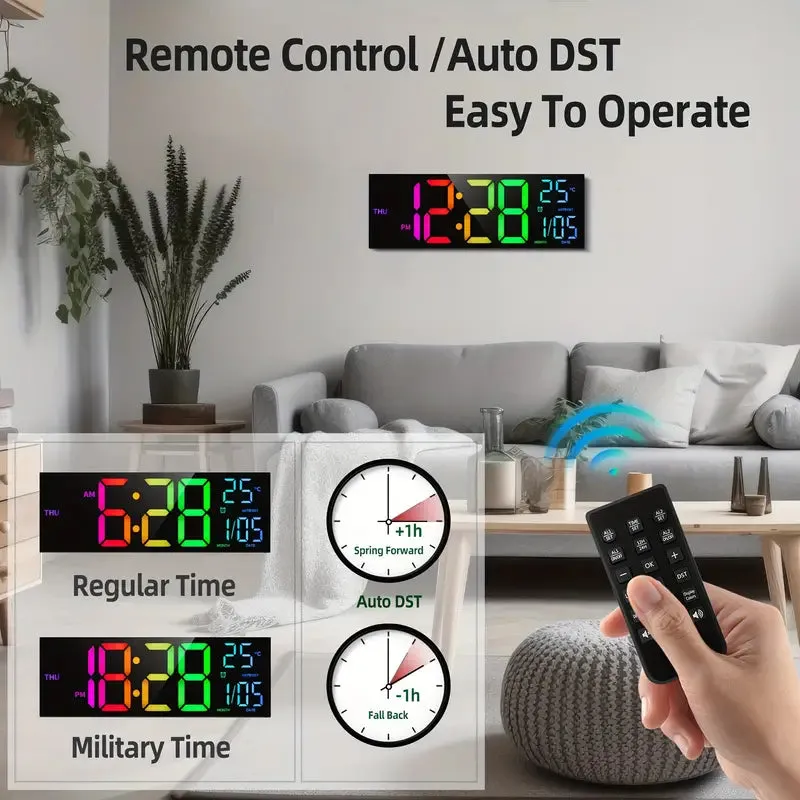 16.2" Large Display Digital Coloring Changing Wall Clock with Built-in Night Light