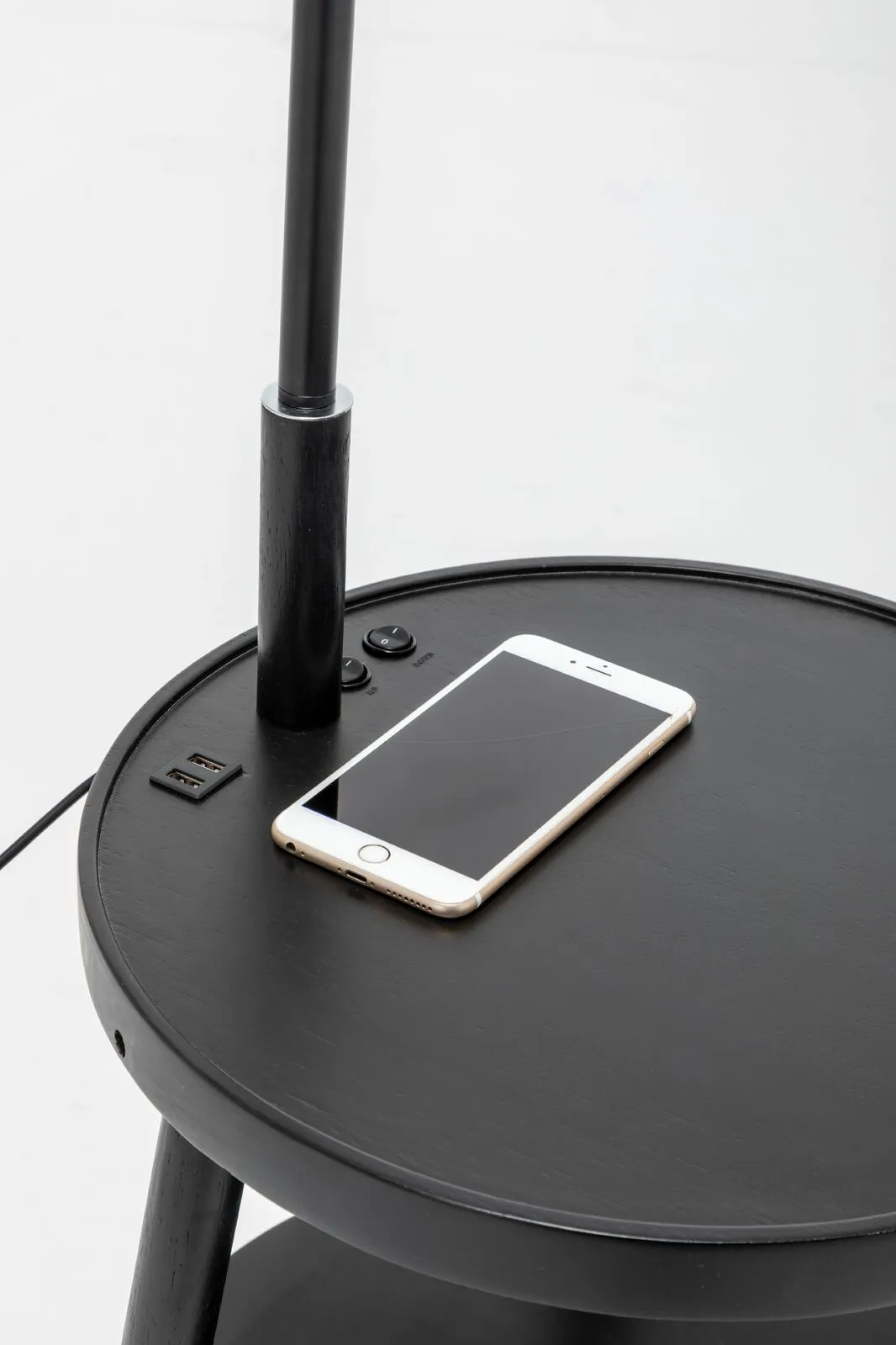 174cm Naples Tripod Floor Lamp & Shelf Storage w/ USB Charger - Matte Black