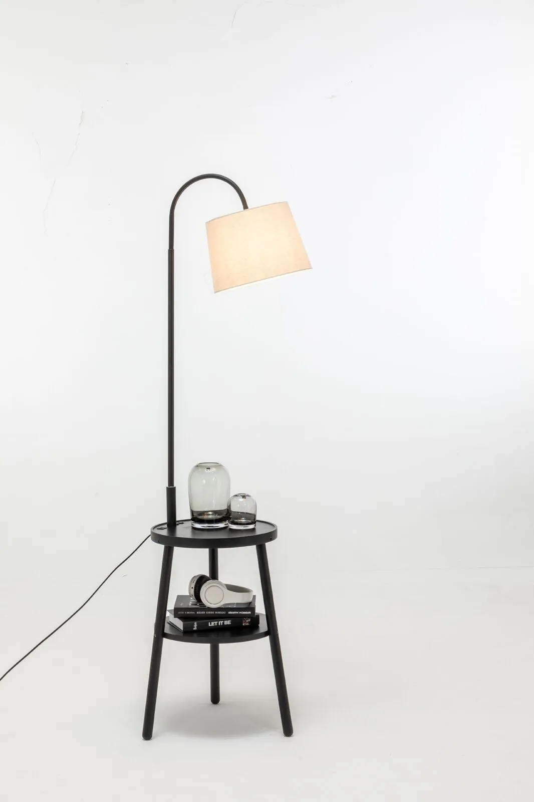 174cm Naples Tripod Floor Lamp & Shelf Storage w/ USB Charger - Matte Black