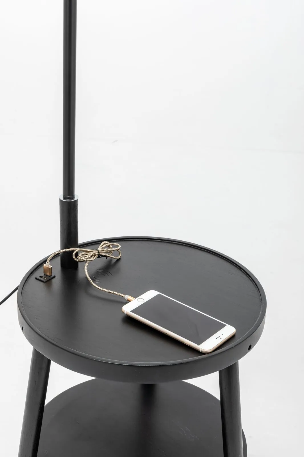 174cm Naples Tripod Floor Lamp & Shelf Storage w/ USB Charger - Matte Black