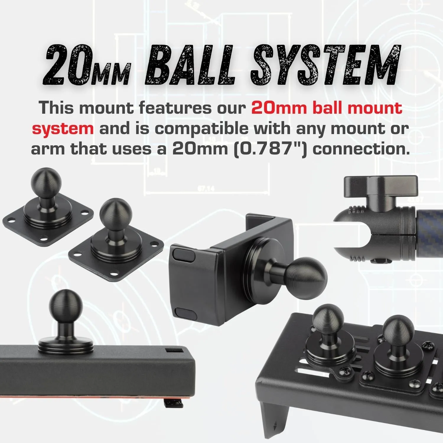 2022 Ford F250/F350/450 Super Duty (Tremor Off-Road   SYNC 4) Universal Dual 20mm Ball Dash Phone Mount