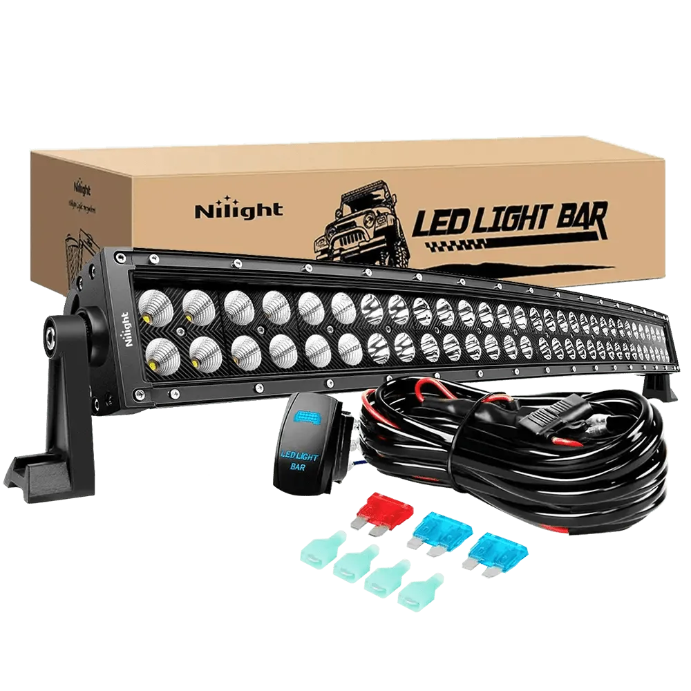 32 Inch 180W 11675LM Double Row Black Curved Spot Flood LED Light Bar | 16AWG Wire 5Pin Switch
