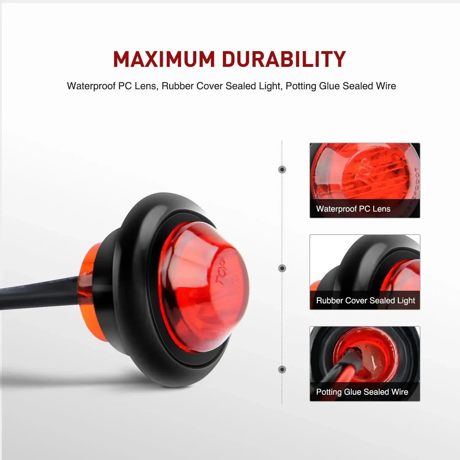 3/4 inch Red Round LED Marker Lights (10 Pcs)