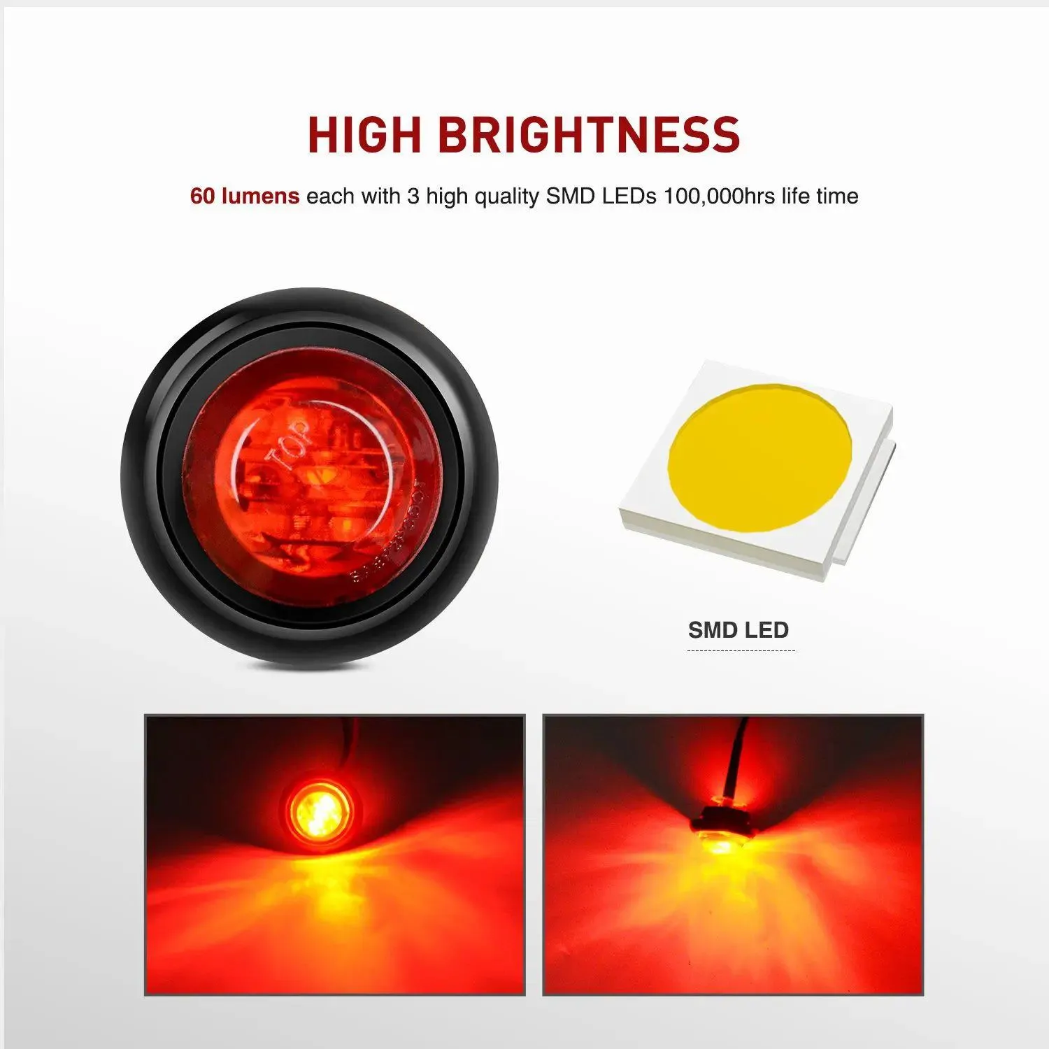 3/4 inch Red Round LED Marker Lights (10 Pcs)