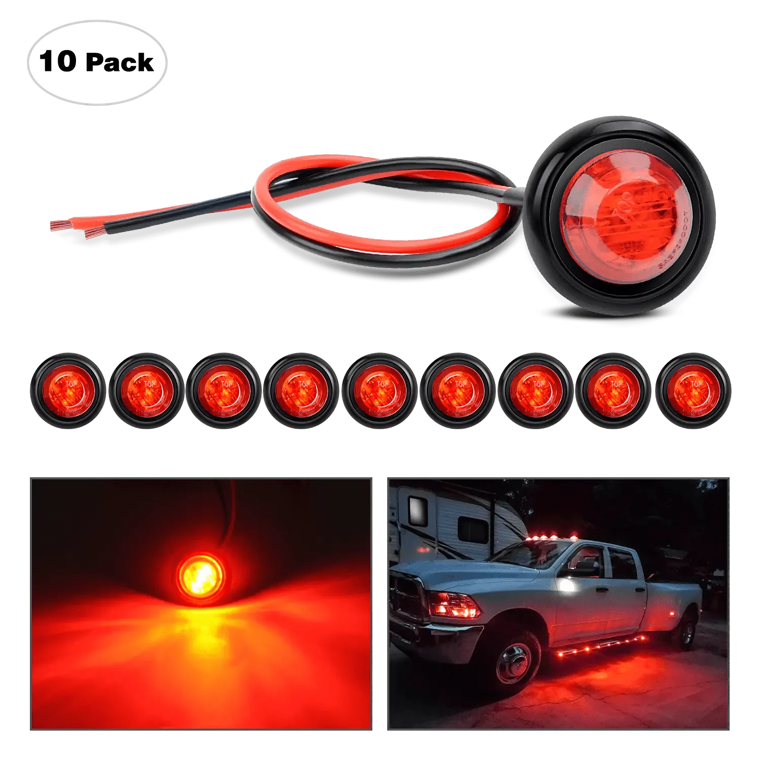 3/4 inch Red Round LED Marker Lights (10 Pcs)