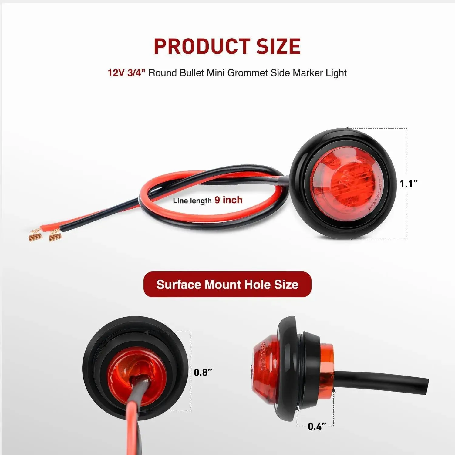3/4 inch Red Round LED Marker Lights (10 Pcs)