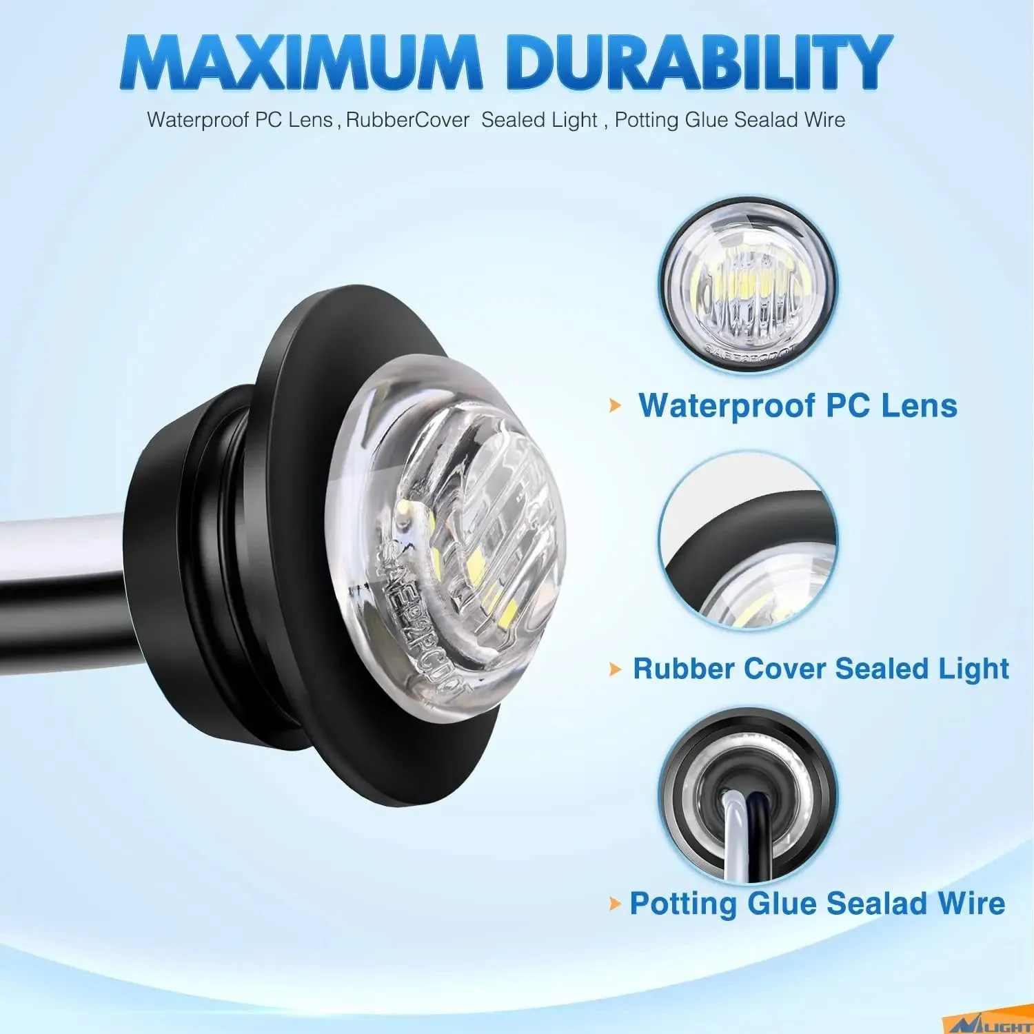 3/4 inch White Round LED Marker Lights (10 Pcs)