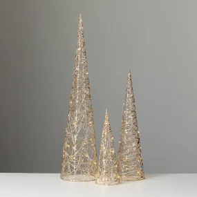 35.5"H, 23.5"H and 15.75"H Sullivans Gold Outdoor Lighted Cones - Set of 3