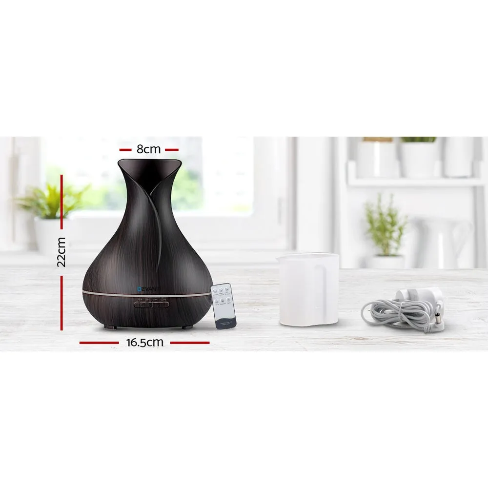 4-in-1 Aroma Diffuser 400ml, LED, Timer, Dark Wood - Devanti