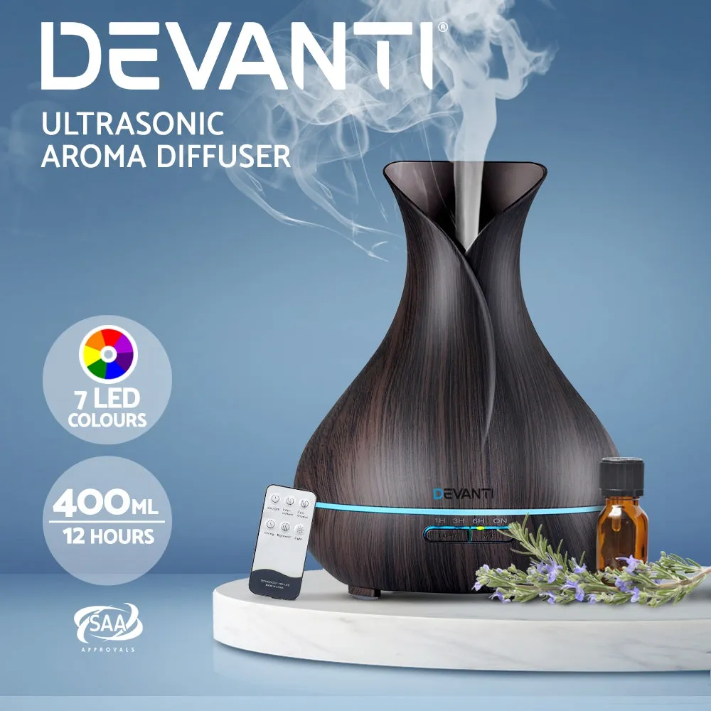 4-in-1 Aroma Diffuser 400ml, LED, Timer, Dark Wood - Devanti