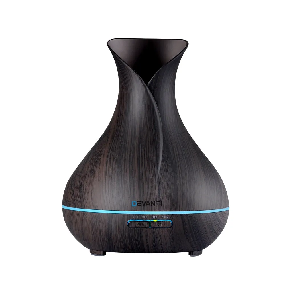 4-in-1 Aroma Diffuser 400ml, LED, Timer, Dark Wood - Devanti