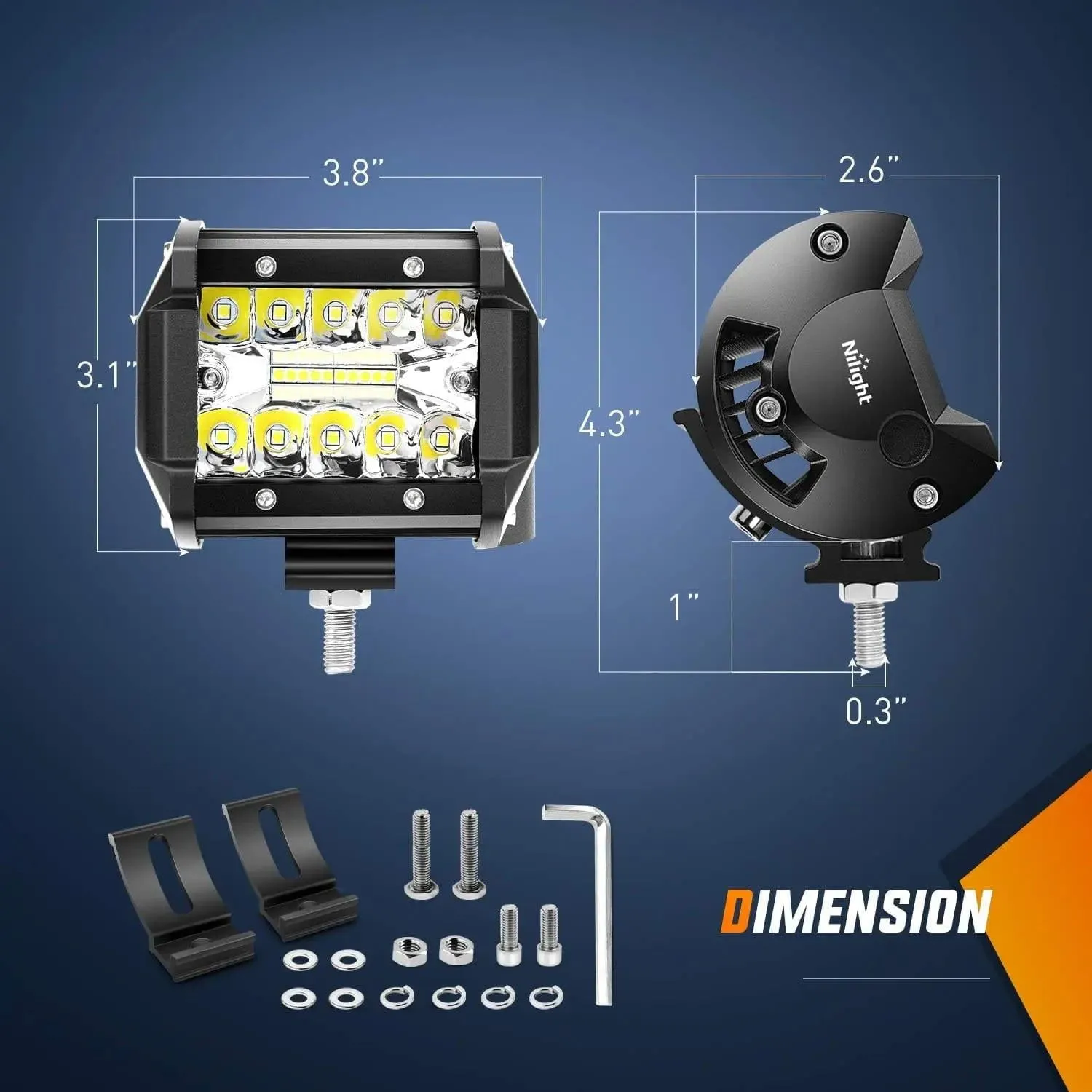 4 Inch 60W 6000LM Triple Row Spot Flood LED Pods (2 Pairs)
