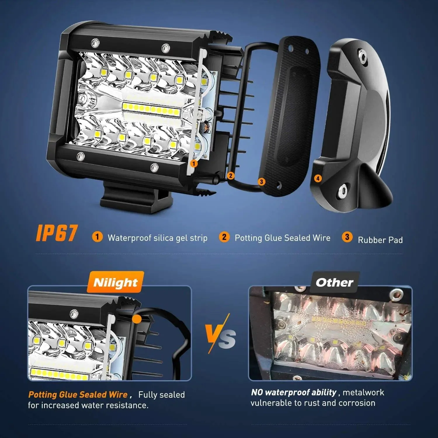 4 Inch 60W 6000LM Triple Row Spot Flood LED Pods (2 Pairs)