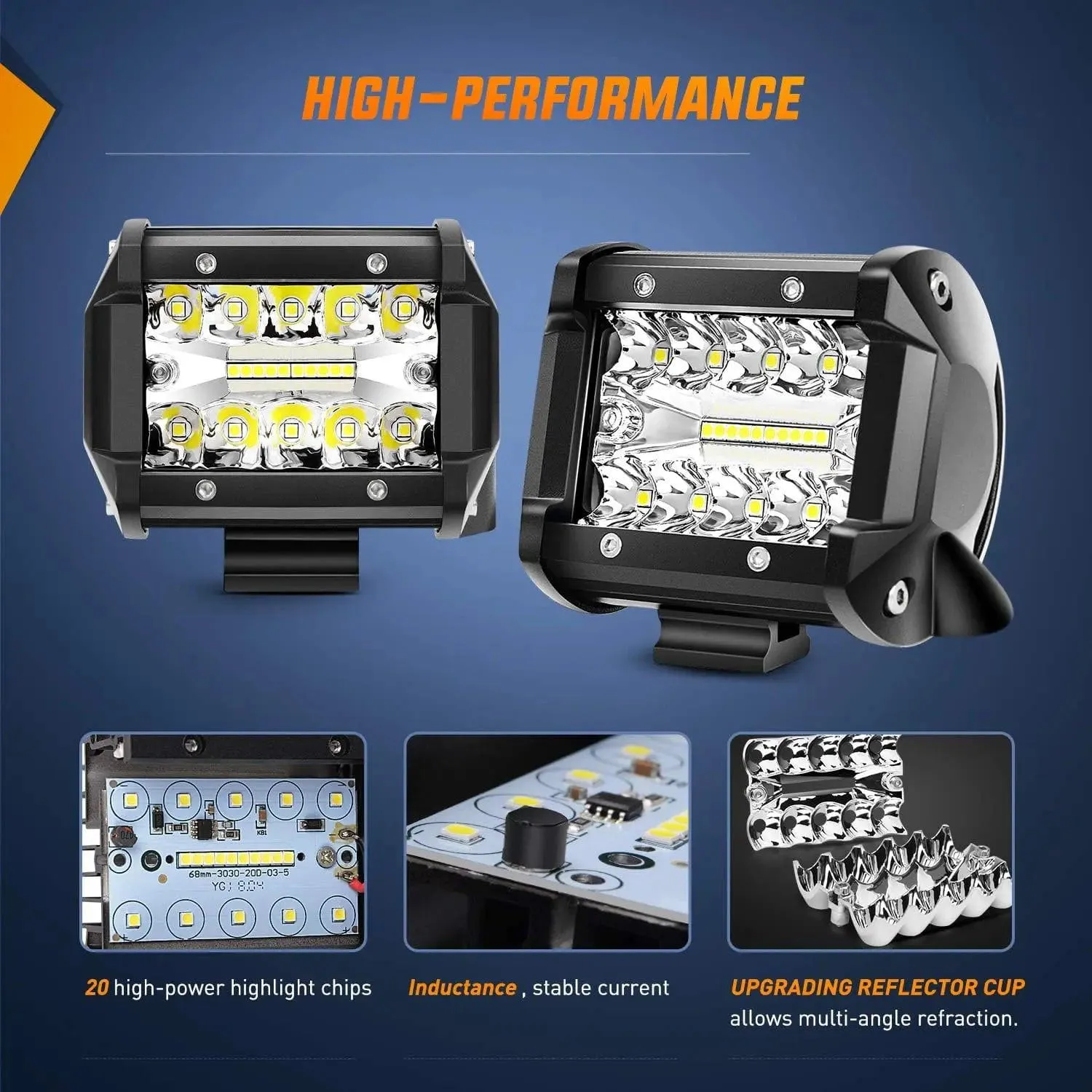 4 Inch 60W 6000LM Triple Row Spot Flood LED Pods (2 Pairs)