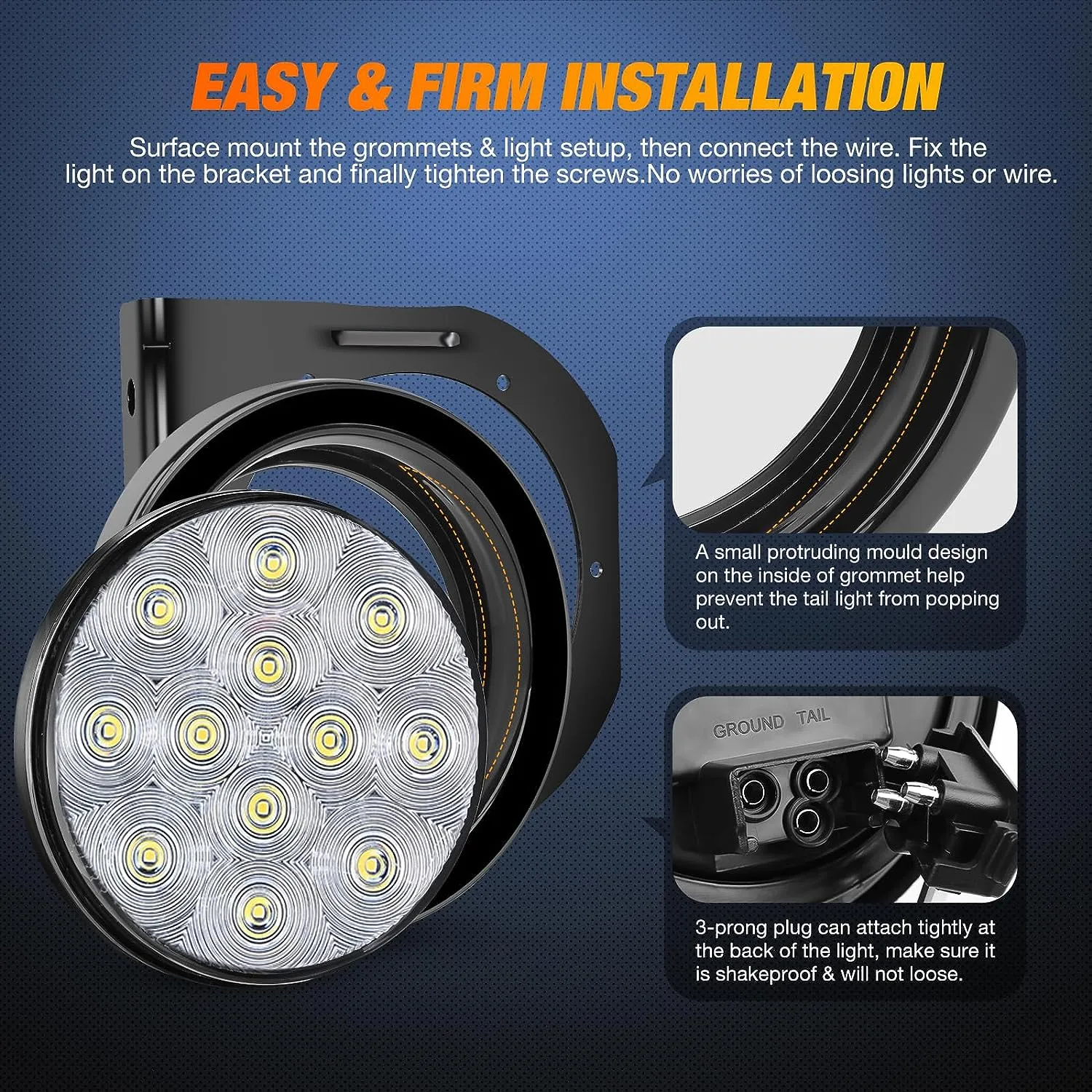 4 Inch Round White Tail Lights w/ Mount Bracket (Pair)