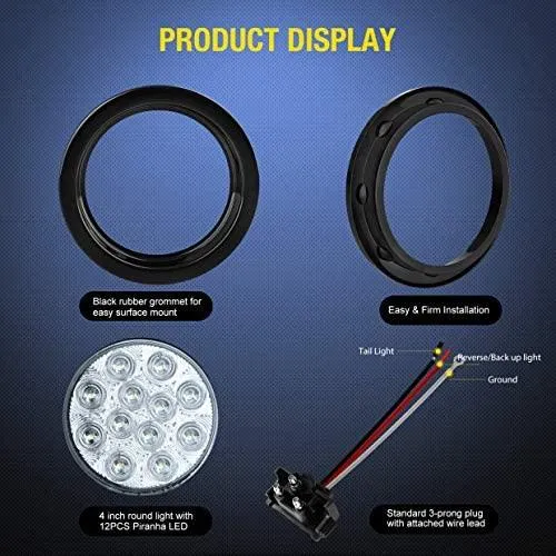 4 Inch White Round 12Leds Tail Light (Pair)