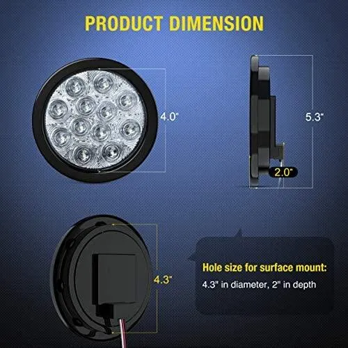 4 Inch White Round 12Leds Tail Light (Pair)