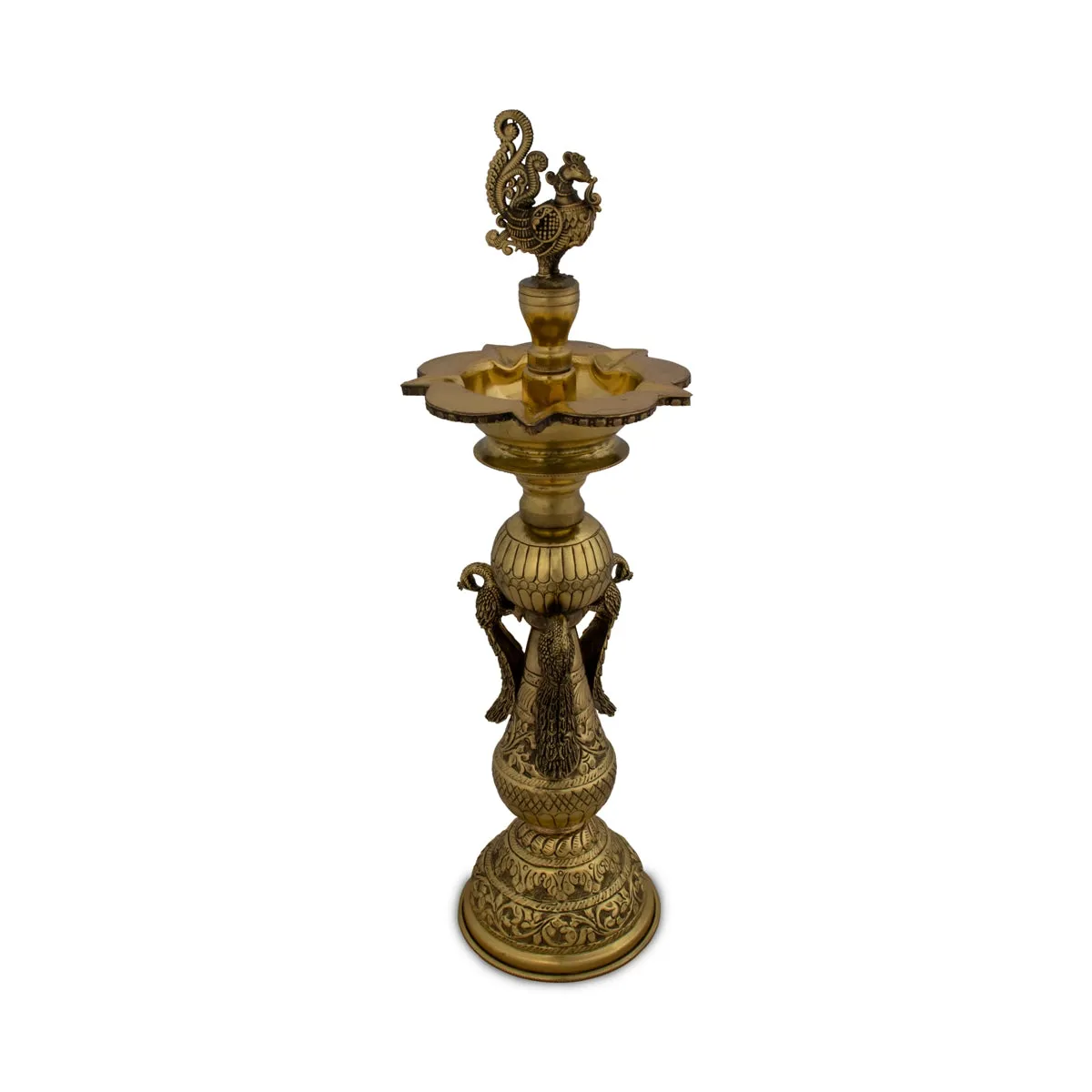 5 Face Kuthu Vilakku - 14 x 4 Inches | Brass Lamp/ Annam Peacock Deep/ Diya for Pooja/ 560 Gms Approx