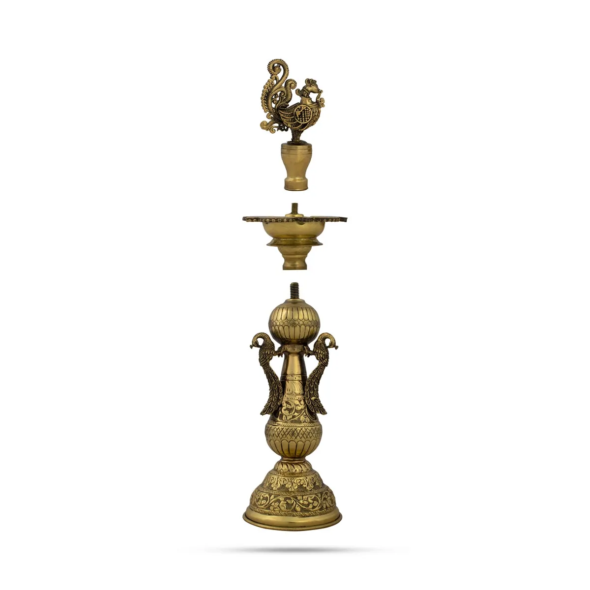 5 Face Kuthu Vilakku - 14 x 4 Inches | Brass Lamp/ Annam Peacock Deep/ Diya for Pooja/ 560 Gms Approx