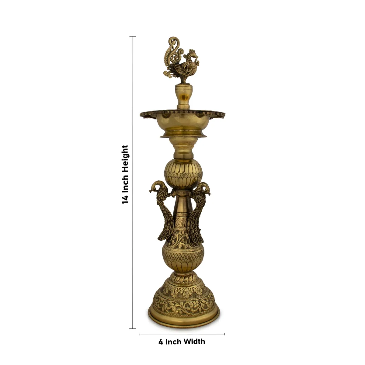 5 Face Kuthu Vilakku - 14 x 4 Inches | Brass Lamp/ Annam Peacock Deep/ Diya for Pooja/ 560 Gms Approx