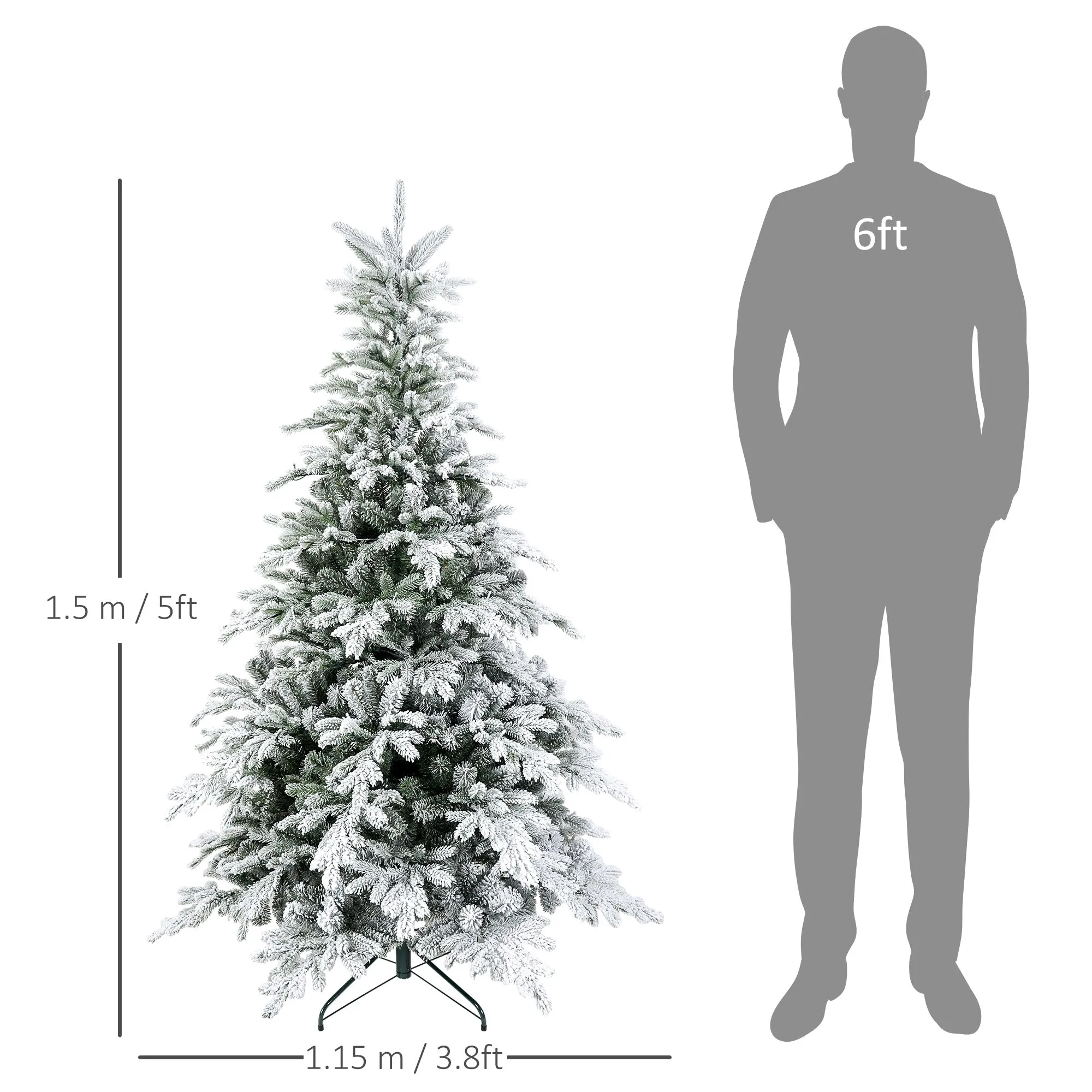 5 Ft Artificial Christmas Tree with Realistic Snow Branches, LED Lights