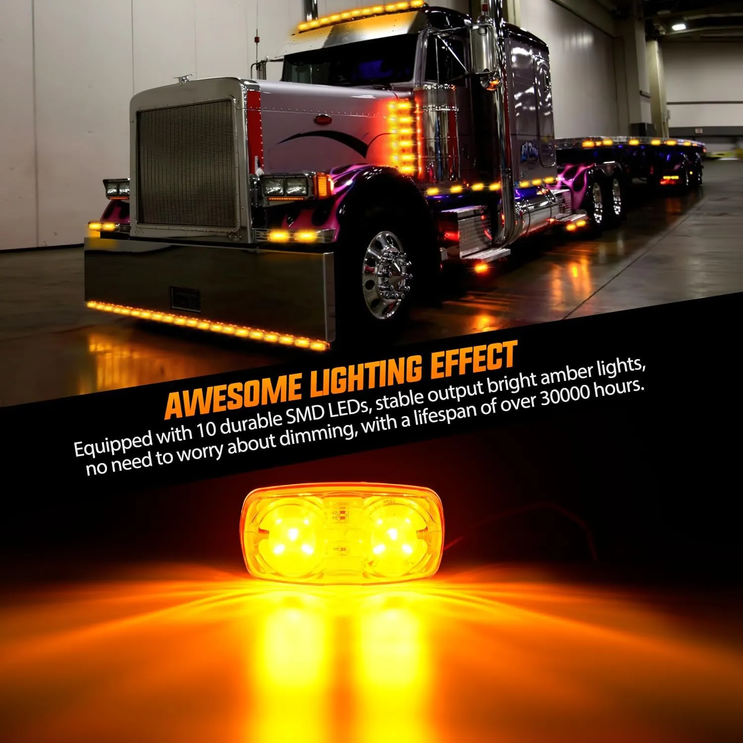 5PCS Amber 10LED Rectangular Clearance Double Bullseye Marker Light