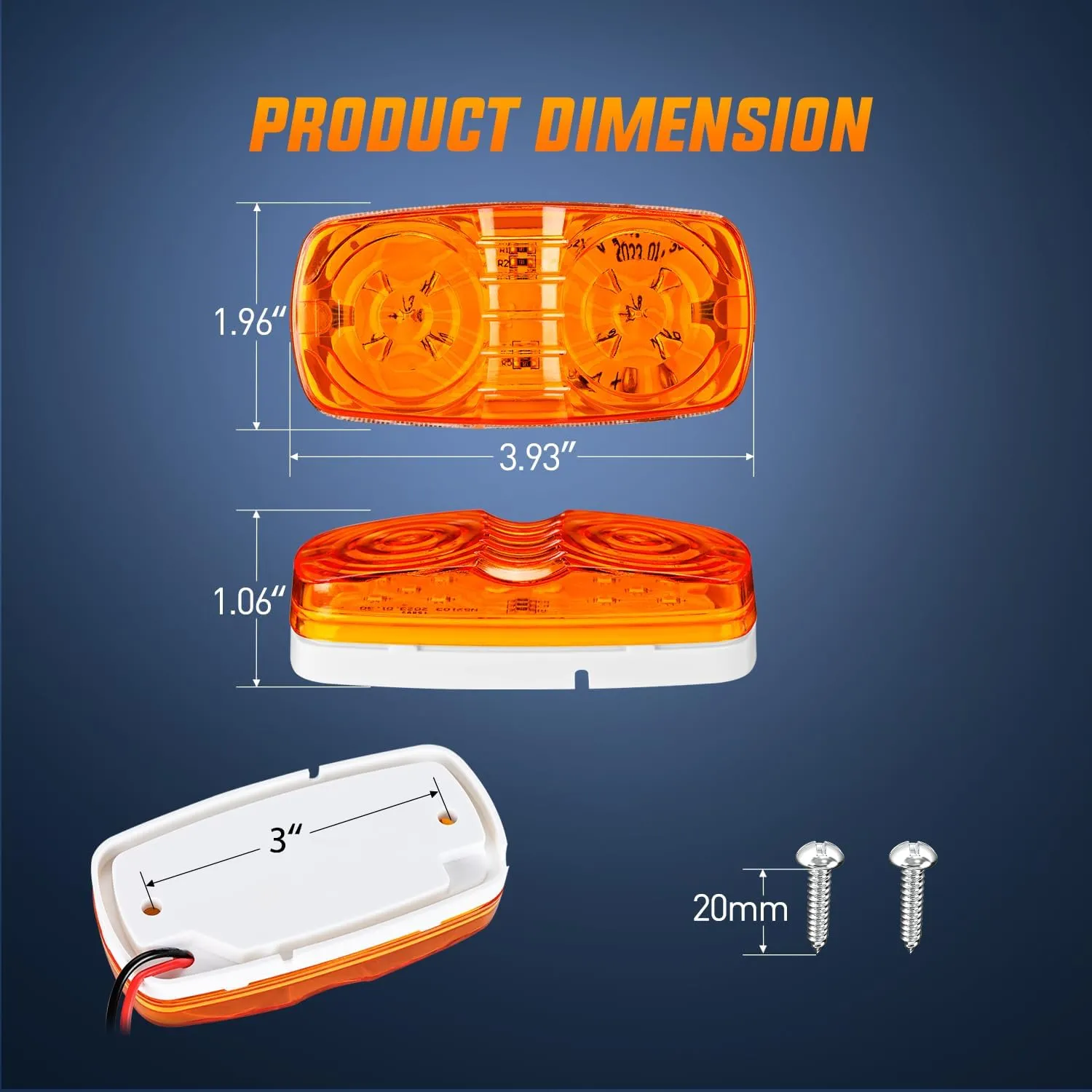5PCS Amber 10LED Rectangular Clearance Double Bullseye Marker Light