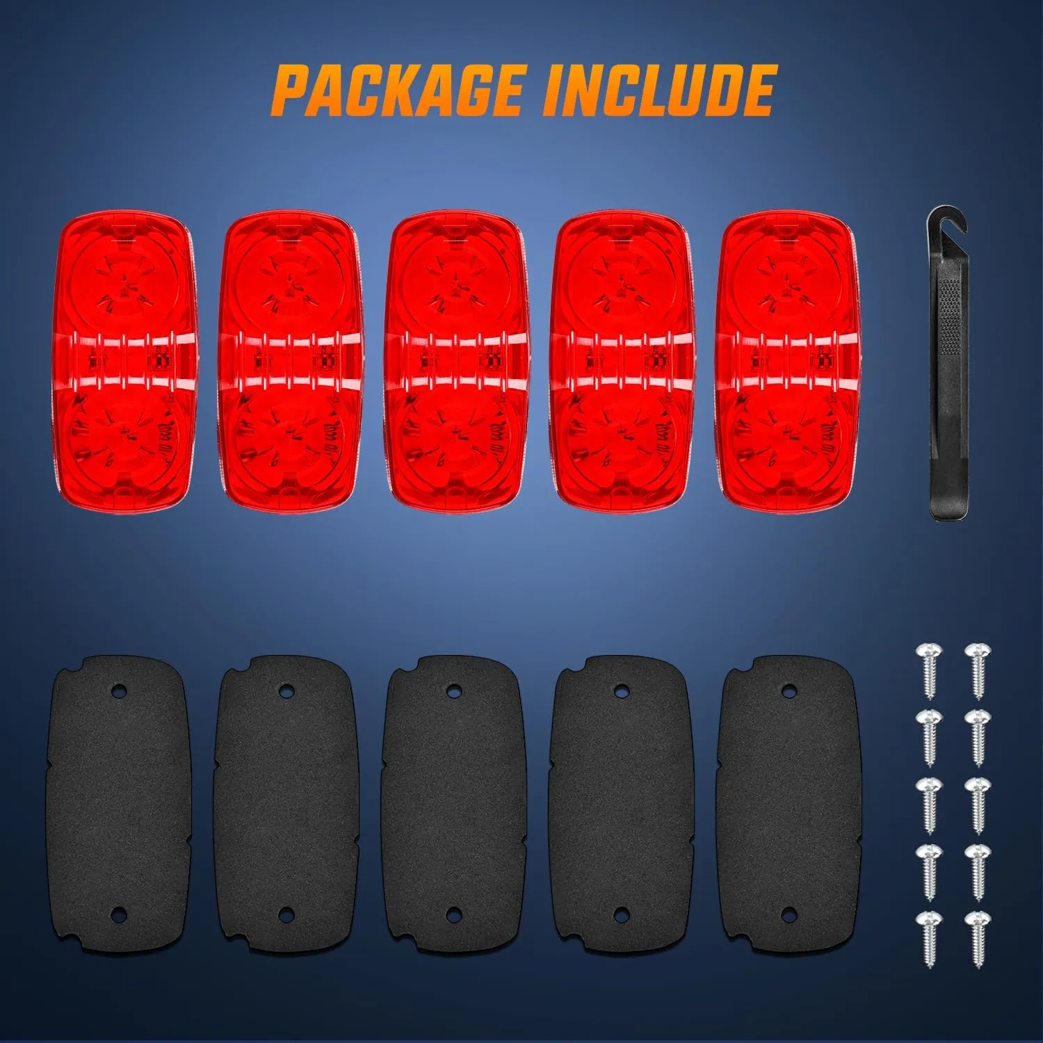 5PCS Red 10LED Rectangular Clearance Double Bullseye Marker Light