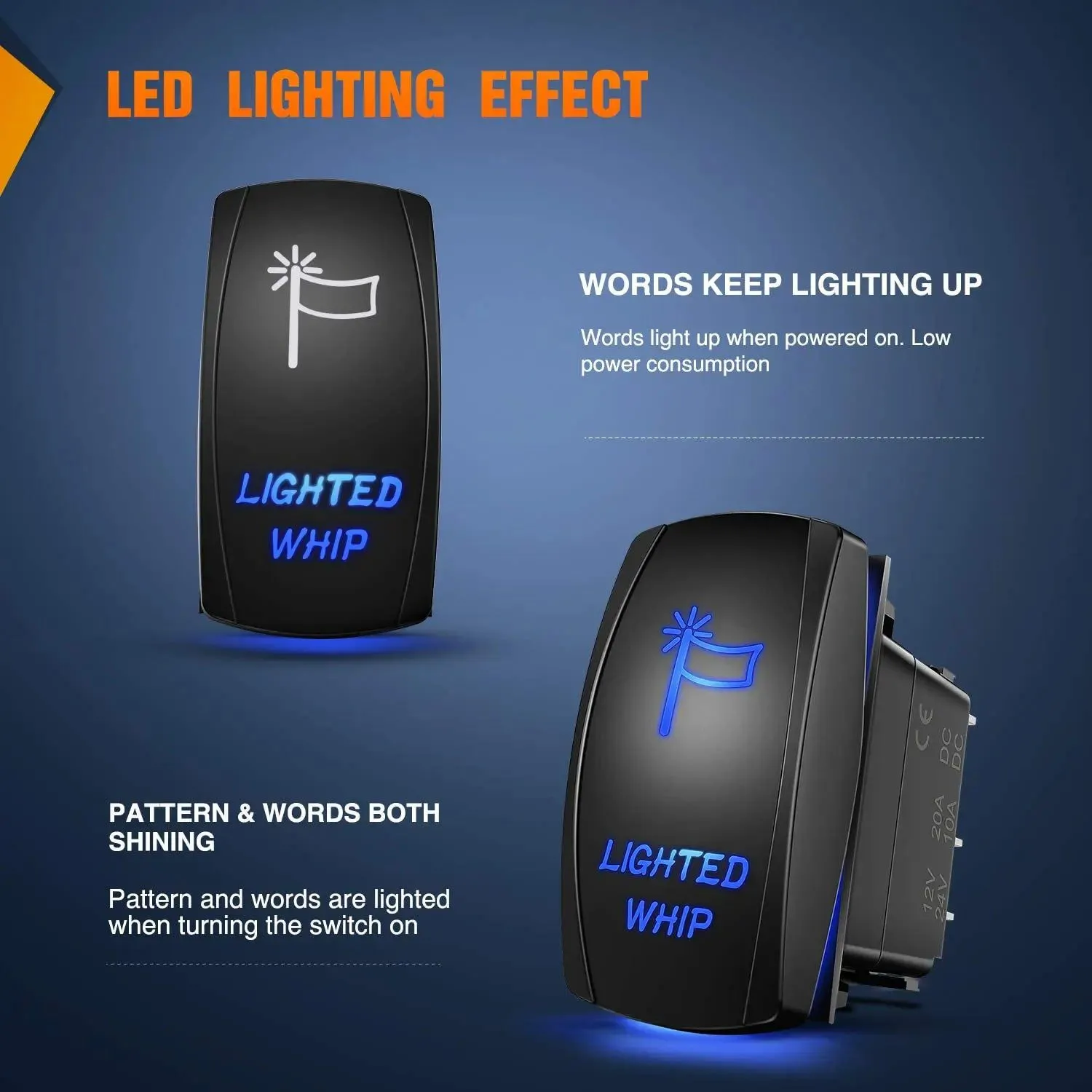 5Pin Laser On/Off Lighted Whip Rocker Switch Blue