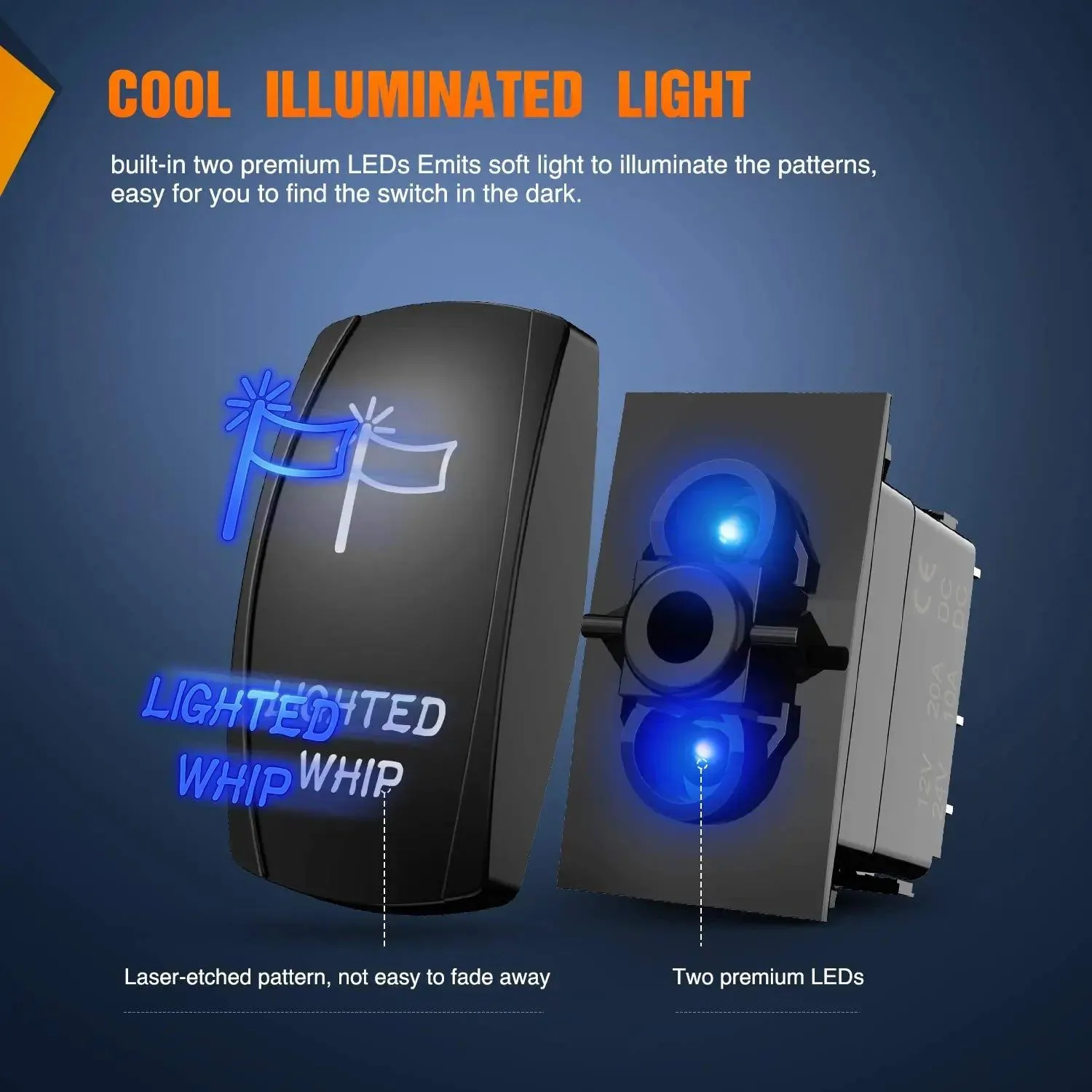 5Pin Laser On/Off Lighted Whip Rocker Switch Blue
