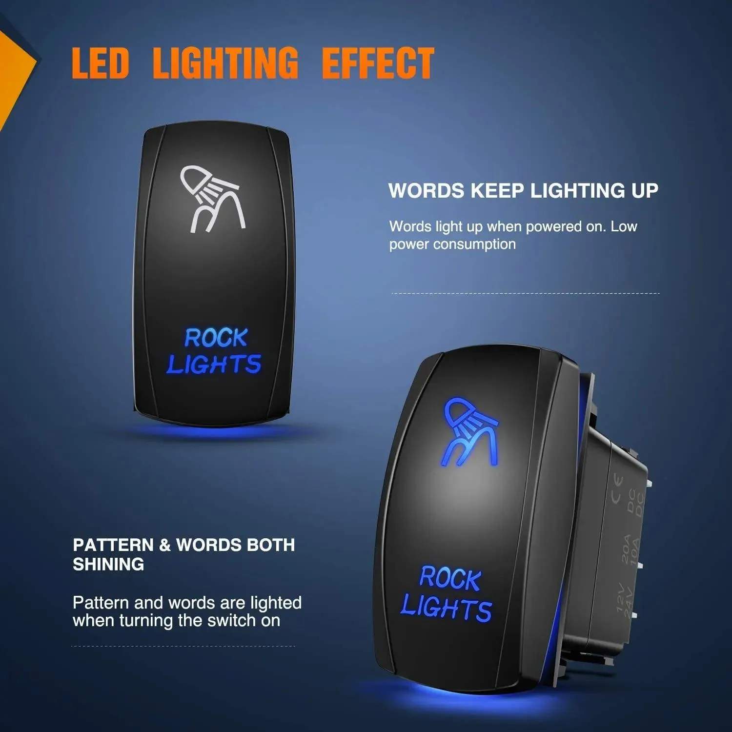 5Pin Laser On/Off Rock Lights Rocker Switch Blue