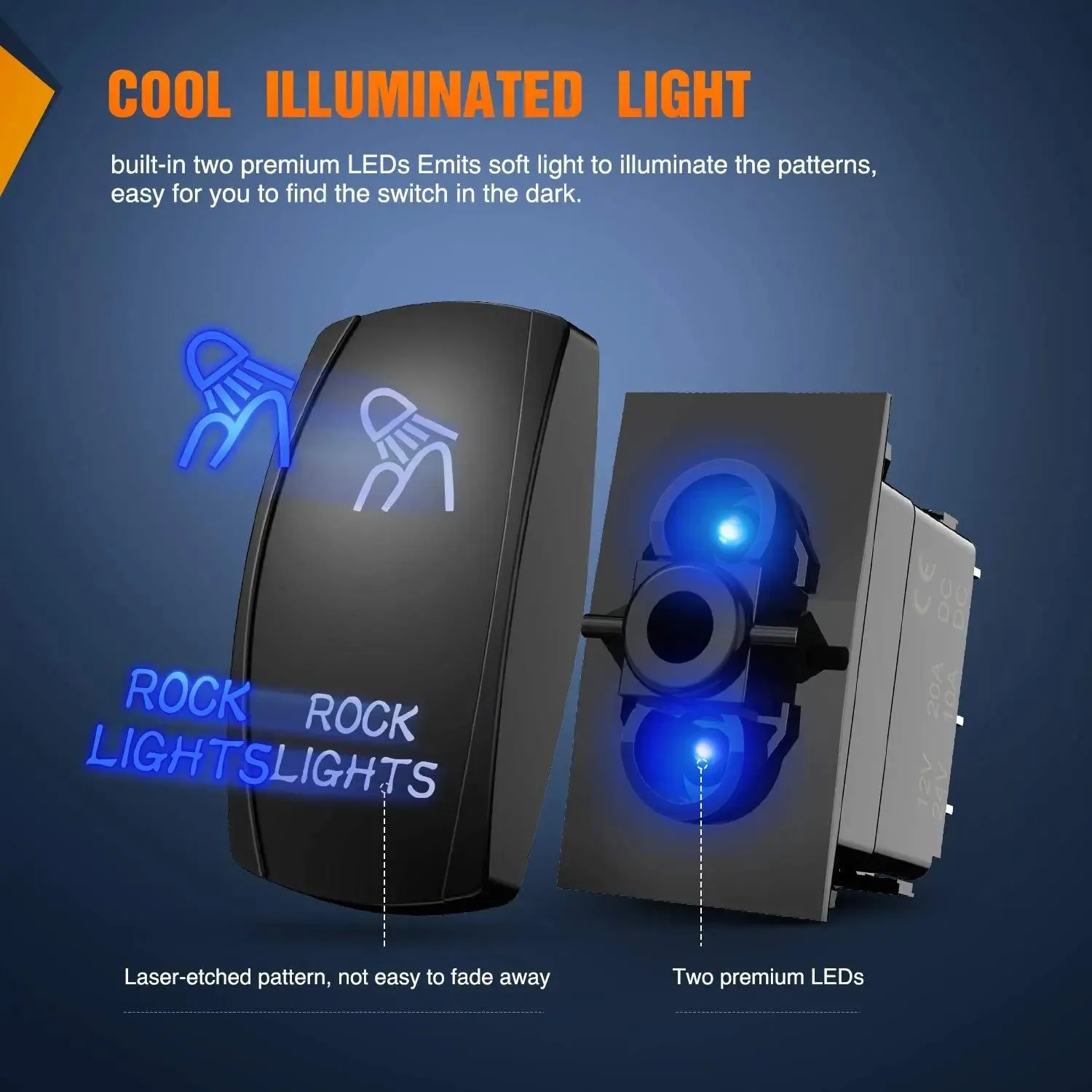5Pin Laser On/Off Rock Lights Rocker Switch Blue