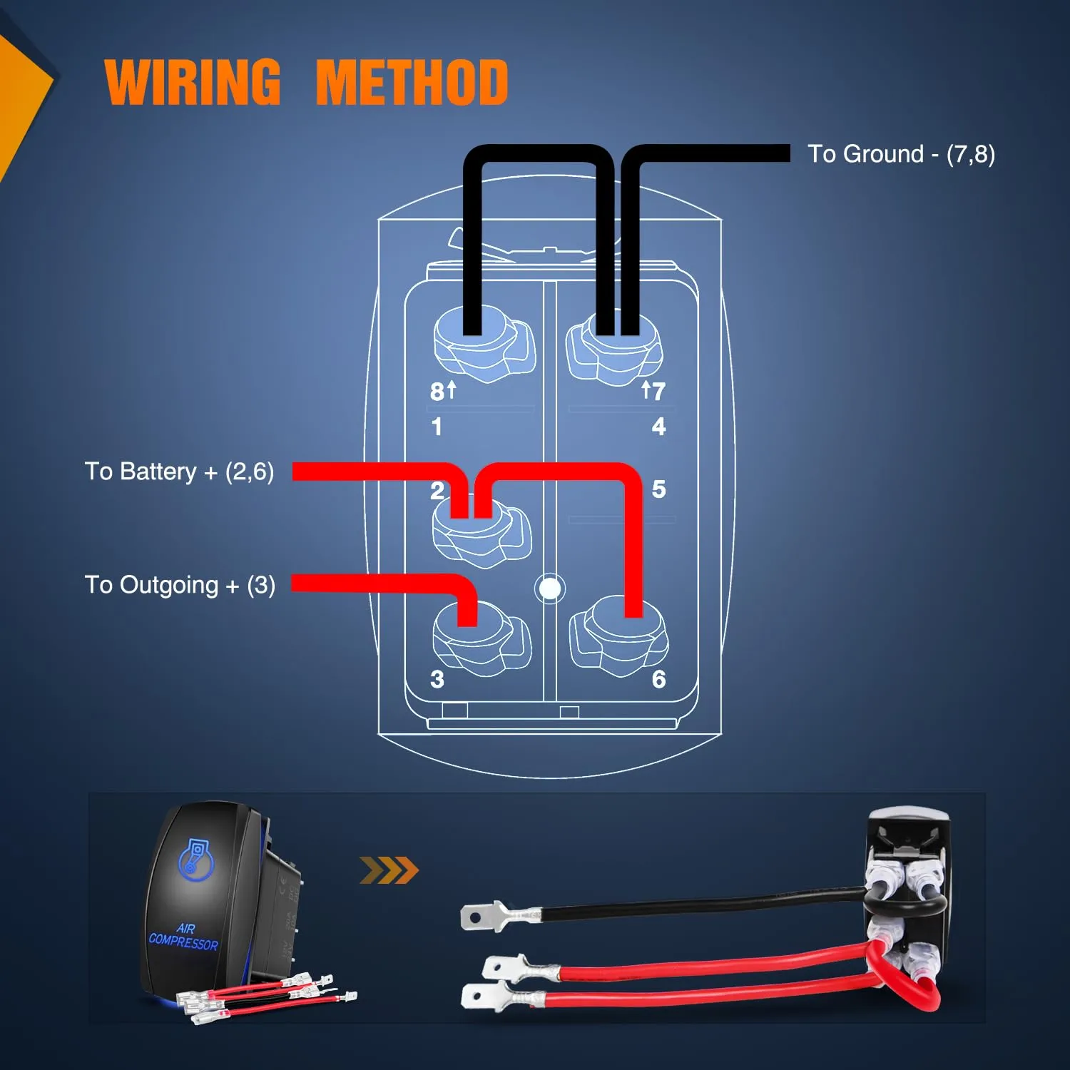 5Pin Laser On/Off SPST Air Compressor Rocker Switch Blue