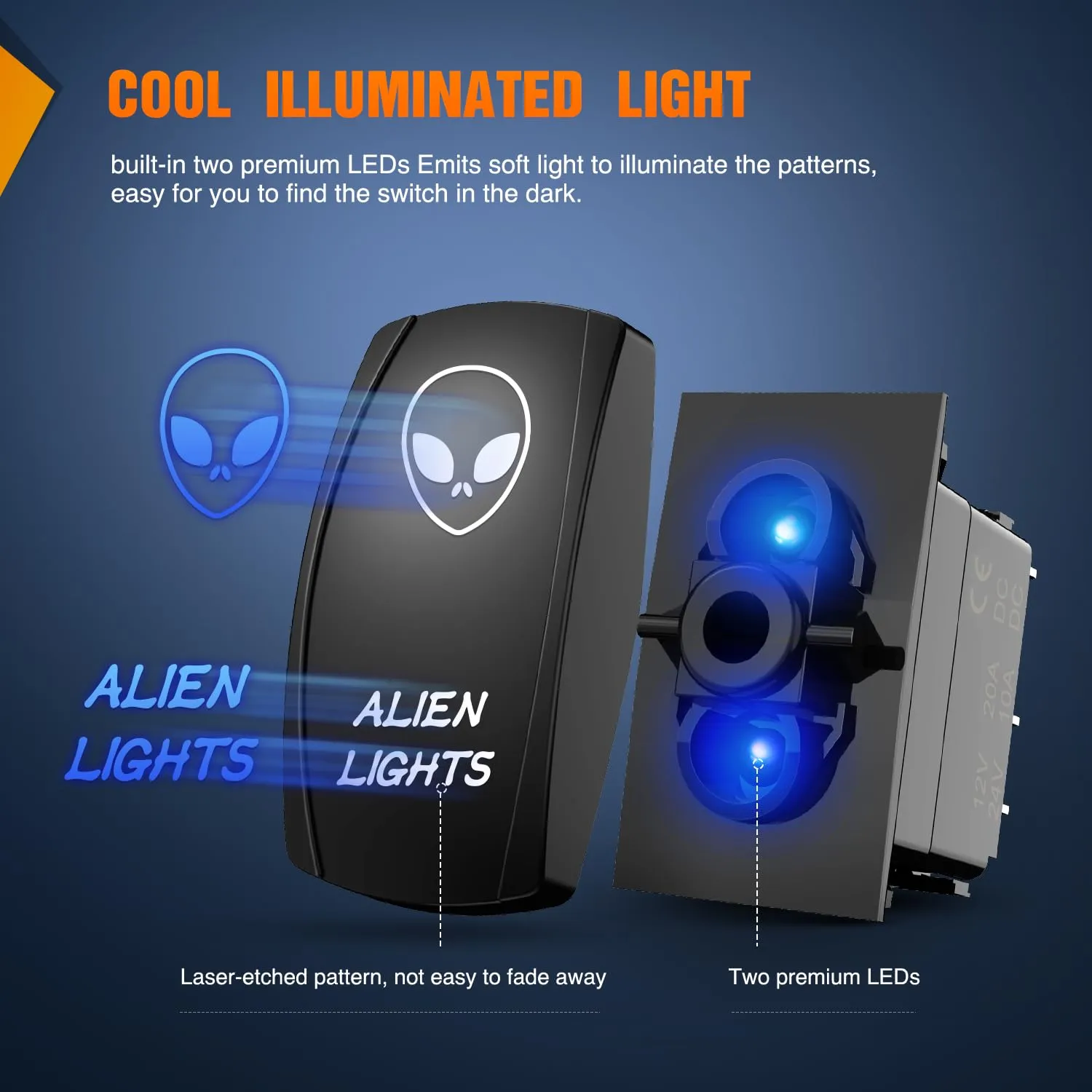 5Pin Laser On/Off SPST Alien Lights Rocker Switch Blue